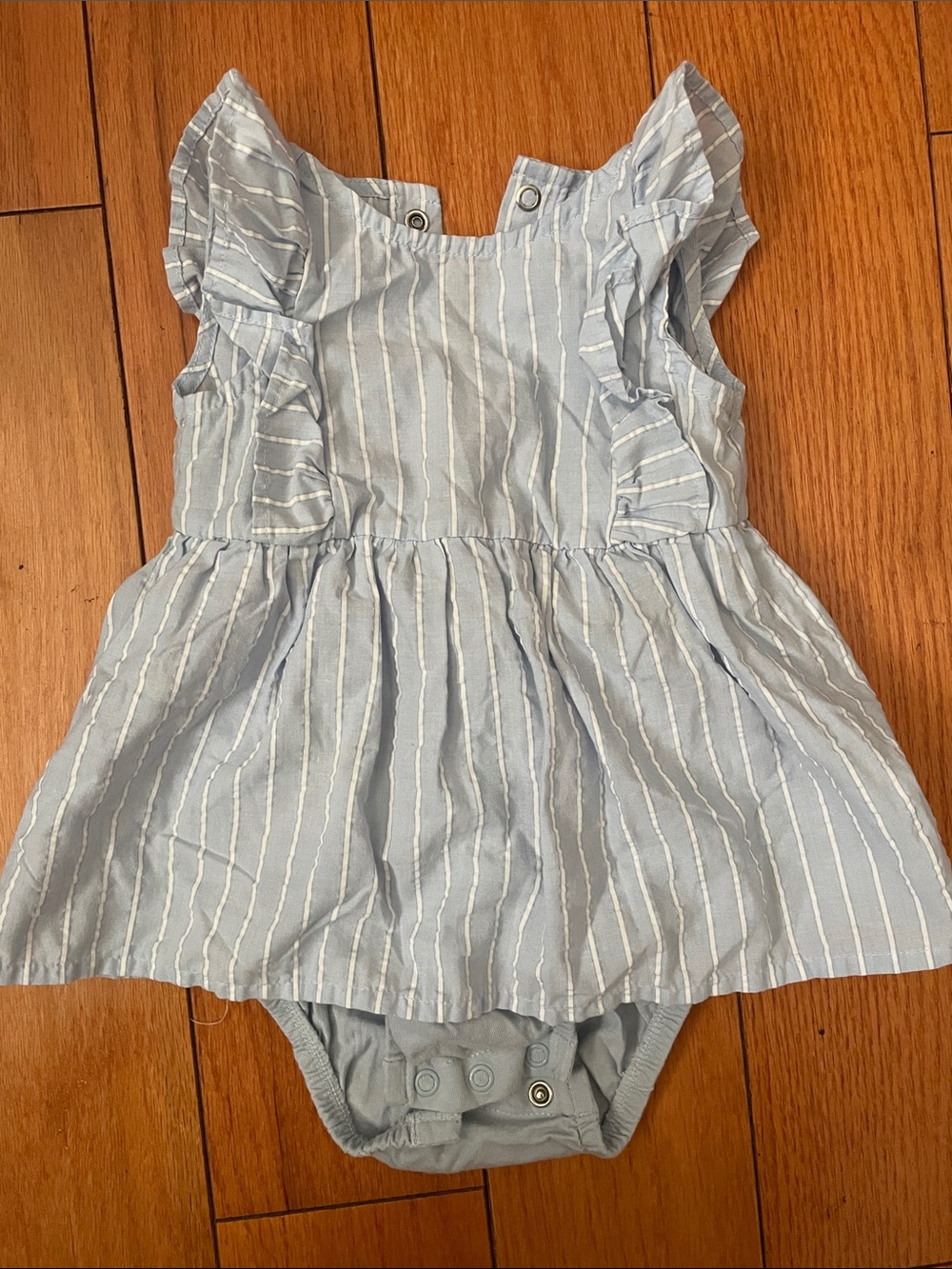 Carter's Light Blue and White Striped Ruffle Dress Onesie